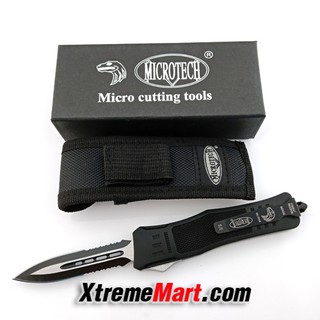 มีดสปริงตรงขนาดกลาง คมสองด้านกึ่งหยัก Microtech Combat Troodon 00556 D/E Automatic Knife Camping Tool