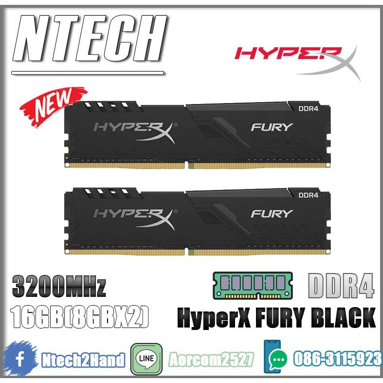RAM PC KINGSTON HyperX FURY BLACK 16GB (8GBx2) DDR4/2666 (HX426C16FB3K2/16)