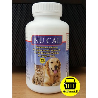 (1 กระปุก 90 เม็ด) NU CAL อาหารเสริมแคลเซี่ยม บำรุงกระดูก สำหรับสุนัขและแมว