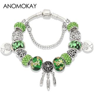 Anomokay Green Tree of Life สร้อยข้อมือลูกปัด ชุบเงิน สไตล์โบราณ สําหรับของขวัญ เครื่องประดับ Diy