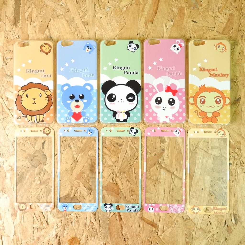 เคสการ์ตูนพร้อมฟิล์มกระจกเต็มจอ A39/A57