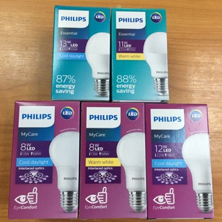 แหล่งขายและราคาPhilips หลอดไฟฟิลิปส์ LED Bulb MyCare 8W,12W E27 (รุ่นใหม่ Eye Comfort ถนอมสายตา)กล่องม่วงและรุ่นEssential 13W,11W(ฟ้า)อาจถูกใจคุณ