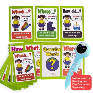 7Pcs English Question Words การ์ดแฟลช ของเล่นเพื่อการศึกษา Flash Card Children Kid Learning Toys สื่อการสอน Smart Reading Pen