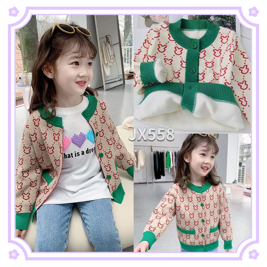 เสื้อสเวตเตอร์คาร์ดิแกนเด็กผู้หญิง ฤดูใบไม้ร่วงใหม่ JX558 ซีรีส์เสื้อเด็กถักนิตติ้งบวกเสื้อขนแกะ