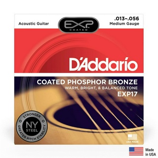 DAddario® EXP17 สายกีตาร์โปร่ง เบอร์ 13 สายเคลือบพิเศษ แบบ Phosphor Bronze (Medium, 13 - 56) ** Made in USA **