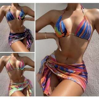 ชุดว่ายน้ำ Bikini ทูพีช ลายกราฟฟิค สีสันสดใส  D1027