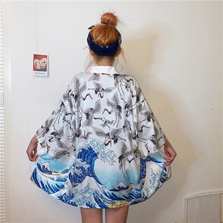 พร้อมส่ง &gt; กิโมโน ลายคลื่นทะเล กับ ฝูงนก