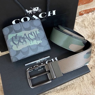 COACH Short Wallet with Belt Set Signature with Print