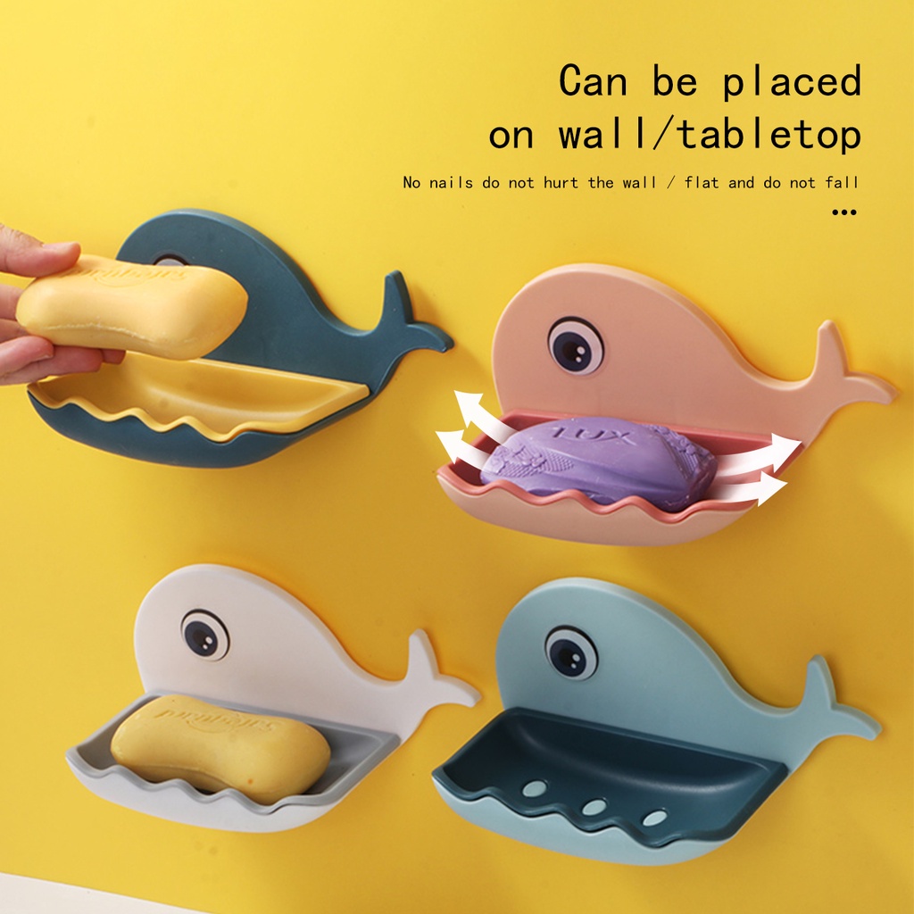 Jujiajia กล่องสบู่ รูปปลาวาฬ ขนาดเล็ก ติดผนัง ไม่ต้องเจาะรู สําหรับห้องน้ํา - รูปที่ 2