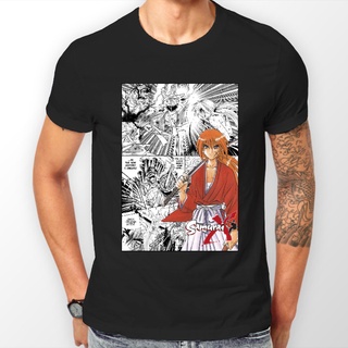 ROUND คอลูกเรือเสื้อยืดผ้าฝ้าย พิมพ์ลายการ์ตูนอนิเมะ Rurouni Kenshin Manga Strip Samurai X OJghja71FNdlmp48-4XL