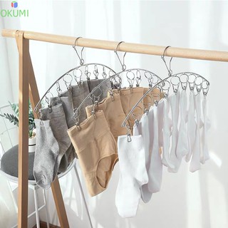 OKUMI_SHOP ราวหนีบผ้า ที่หนีบผ้าสแตนเลสแบบโค้ง 10 ตัวหนีบ ม้แขวนสแตนเลส(0005)