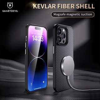 ฟรีกระจกนิรภัย SmartDevil เคสโทรศัพท์มือถือ กันกระแทก ลายปีศาจ KEVLAR สําหรับ For iPhone 14 Pro Max 14 Pro 14 plus 14