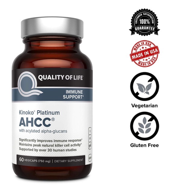 ✨พร้อมส่ง✨ของแท้จากอเมริกา🇺🇸Quality of Life Labs, Kinoko Platinum AHCC, 750 mg, 60 Vegicaps🇺🇸
