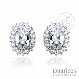 555jewelry ต่างหูแป้น ดีไซน์วงรี ประดับเพชรสวิส CZ สวยงามแวววาว ตัวเรือนเงินแท้ จัดส่งพร้อมกล่อง รุ่น MD-SLER102