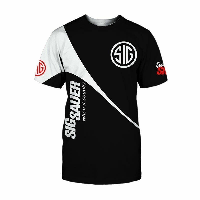 การพิมพ์เต็มรูปแบบ Sigsauer Men เสื้อผ้า SIG-SAUER ชายแบตเตอรี่ตลก Tops