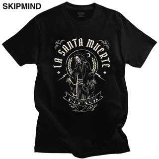 【Sportwear】เสื้อยืดแขนสั้น ผ้าฝ้าย 100% พิมพ์ลายหัวกะโหลก La Santa Muerte สไตล์เรโทร สําหรับผู้ชายสามารถปรับแต่งได้