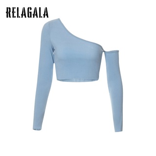 Relagala เสื้อยืด แขนยาว สีพื้น เซ็กซี่ แฟชั่นสําหรับผู้หญิง