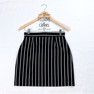 🖤กระโปรงทรงเอผ้าฮานาโกะลายลงสีดำขาว(XS-5XL)