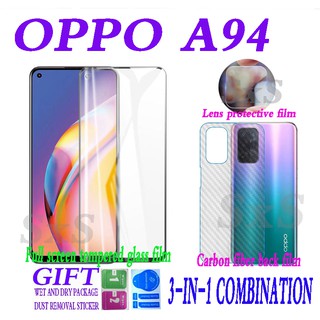 (3 in 1)  OPPO A94 OPPO A93 OPPO A74 OPPO A53 OPPO F19Pro 9H full screen tempered glass film + mobile phone lens protective film + 3D carbon fiber back film