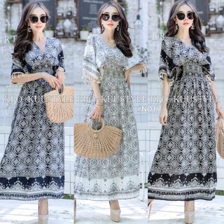 Dress Bigsize #no17 แมกซี่เดรสทรงค้างคาว ลายโบฮีเมียน คอวีหน้า-หลัง รุ่นนี้ใส่ได้ทั้งสองด้านคะผ้าลายเดียวกัน