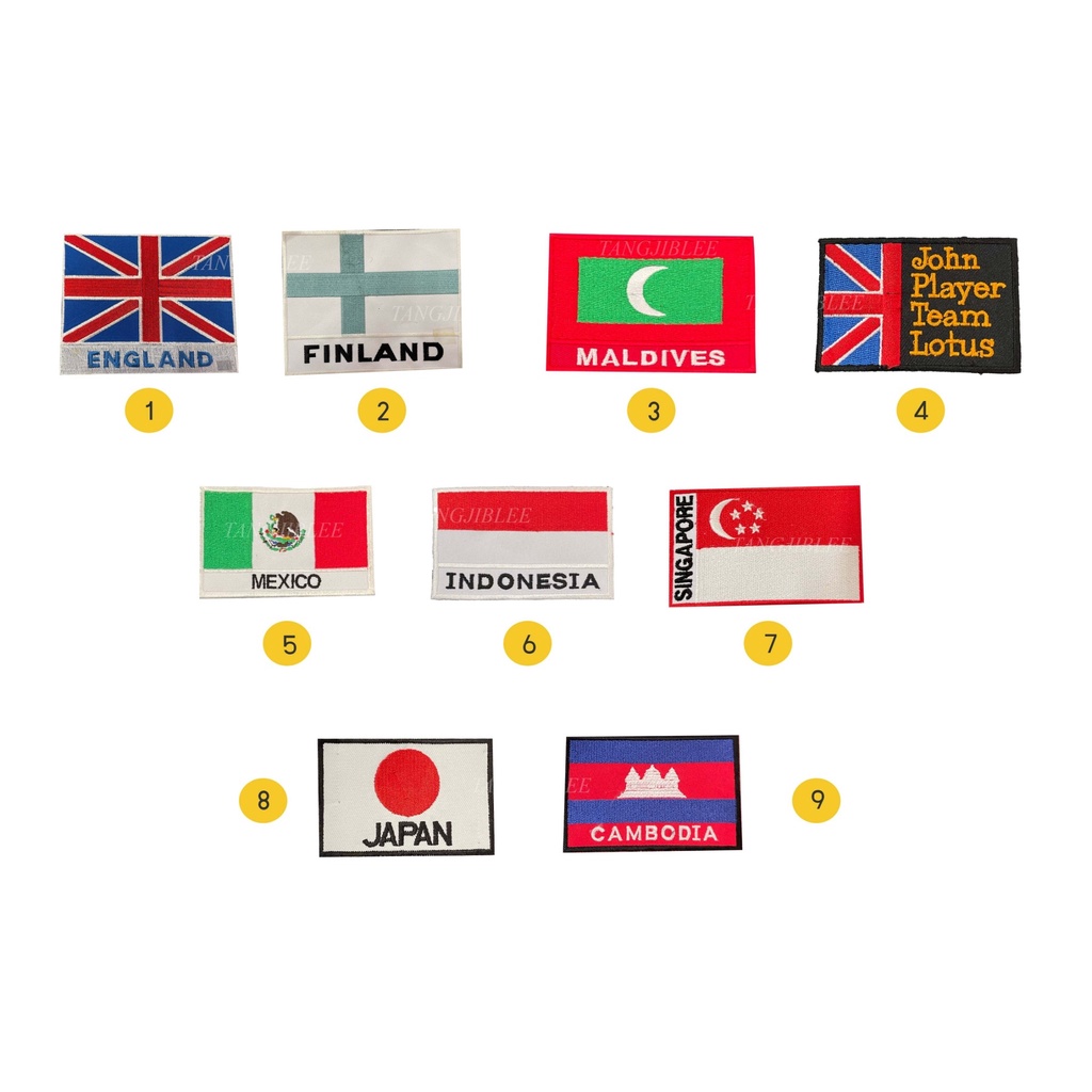 อาร์มผ้า อาร์มติดเสื้อ ตัวรีดลายธงประเทศ ตัวรีดติดเสื้อลายธง(ENG,FIN,MALDIVES,JOHN,MEXICO,INDO,SING,JAPAN,CAMBODIA)