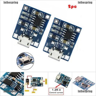 Inthespring✪❄ โมดูลบอร์ดชาร์จลิเธียม อิเล็กทรอนิกส์ 1A 5V Tp4056 2 ชิ้น