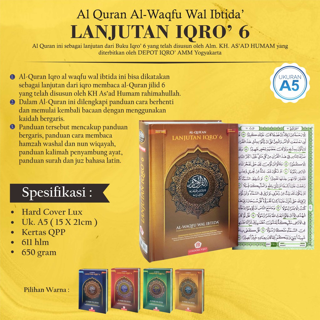 Koran Al Quran Advanced Iqro Uk Medium A Hc Cordoba Original Al Waqfu Ibtida