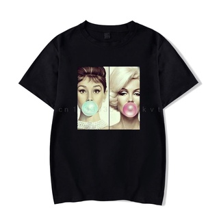 เสื้อผ้าผชเสื้อยืดลําลอง พิมพ์ลาย Marilyn Monroe Audrey HepburnS-5XL