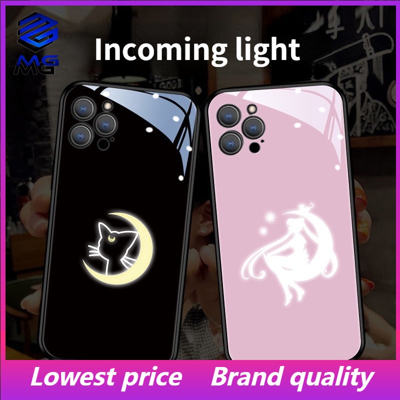 เคสโทรศัพท์มือถือ LED ลายการ์ตูนเซเลอร์มูน ควบคุมด้วยเสียง สําหรับ iPhone 13 13Pro 13Promax 12ProMax 11 7plus 8plus XR XS X XSMAX 11ProMax 11pro 12 12pro