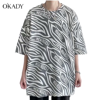 OKADY เสื้อยืดพิมพ์ลายสัตว์ผู้ชาย หลวม ดูดซับเหงื่อ และระบายอากาศ