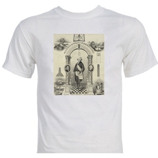 tshirtเสื้อยืดคอกลมฤดูร้อนแบรนด์ใหม่ เสื้อยืดแฟชั่น พิมพ์ลาย George Washington As Freemason Occult Freemasonry Conspirac