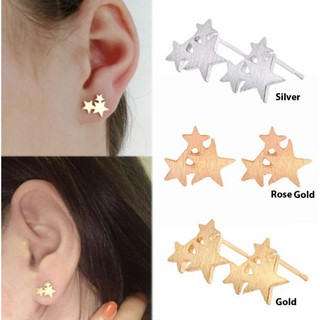 ต่างหู ตุ้มหู Stud Earring Rose Golden Allergy Minimalist Jewelry Silver Golden Three Stars Cute - 1 คู่