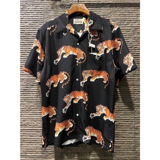 WACKO MARIA SHORT SLEEVE TIGER HAWAIIAN SHIRT เสื้อฮาวาย คอปกแขนสั้น แบรนด์แวคโค มาเรีย ลายปริ้นท์รูปเสือ สีดำ ผ้า silk