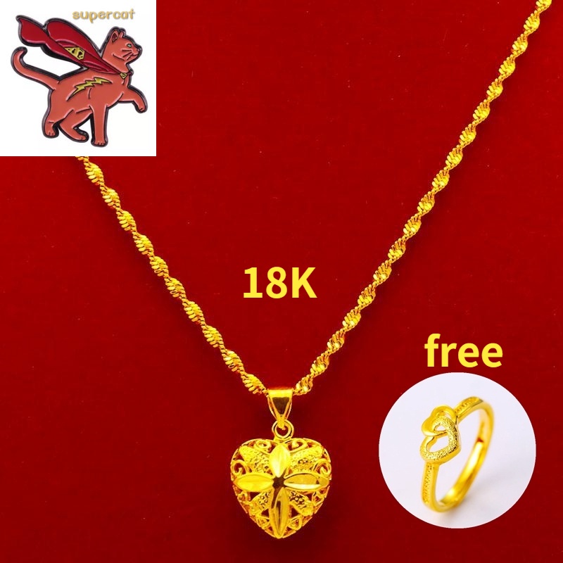 Pure 18K Saudi Gold Nasasangla Original Choker สร้อยคอผู้หญิงพีชจี้หัวใจ Pawnable