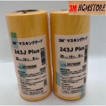 COMBO 6 ม้วน (01 ชิ้น) 3M 243J PLUS 20mm ยาว 18 เมตร PAPER ADHESIVE TAPE RUNNING PAINT COVER เหนียวส
