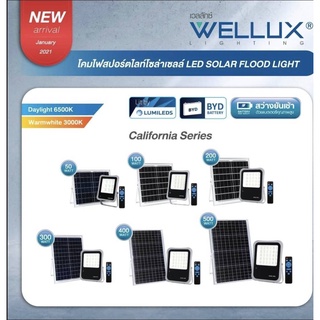 ไฟโซล่าเซลล์ ฟลัทไลท์ สว่าง12ชม. 50W 100W 200W 300W 400W 500W Wellux อย่างดี LED SOLAR โคมไฟ พลังงานแสงอาทิตย์