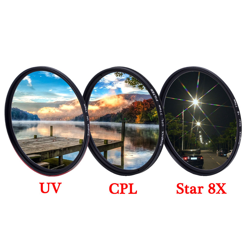 Knightx 3 In1 Cir - Pl เลนส์กล้องโพลาไรซ์ Cpl + Uv Lens + ฟิลเตอร์ 49 52 55 58 62 67 72 77 มม .