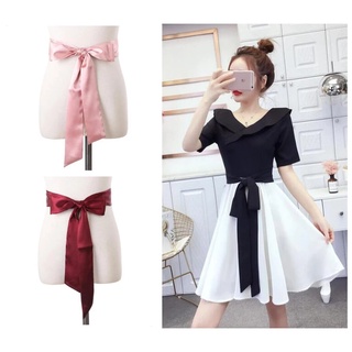เข็มขัดริบบิ้น ผ้าชีฟอง แบบนิ่ม ยาว 180 ซม. สีพื้น ประดับโบว์ สําหรับผู้หญิง