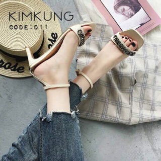 [Codeลด100:bass]🔥 รองเท้าส้นสูง แต่งโซ่ style พร้อมส่ง! F6546