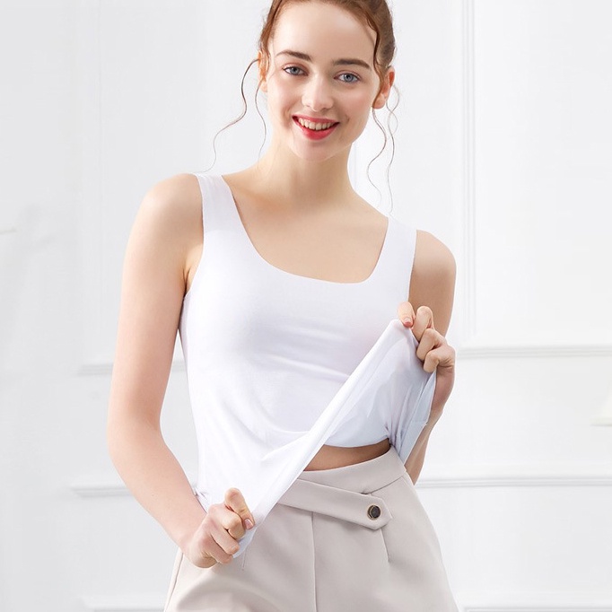 เสื้อกล้ามผ้าไหมระบายอากาศเสื้อลําลองสีพื้นสําหรับสตรี