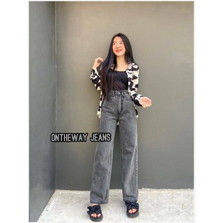 [Code:L9E6B ลด25.-] OnTheWay 👖 [พร้อมส่ง] กางเกงยีนส์ขาวยาววินเทจกระบอกดำสโนว์