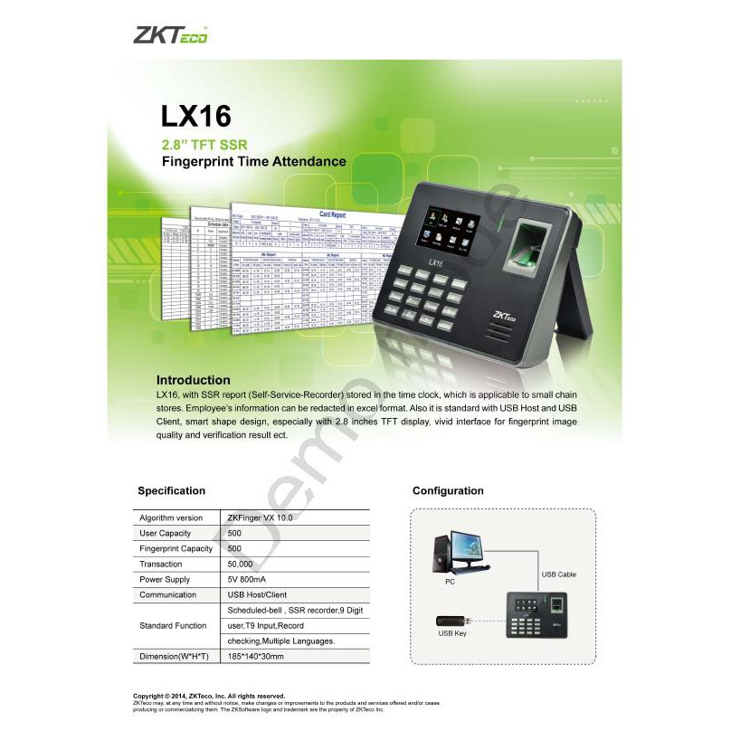 ZKTeco LX16 เครื่องสแกนลายนิ้วมือ