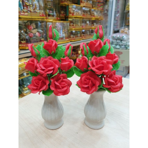 **แจกันกุหลาบ 9 ดอก** สูง6.5 นิ้ว แจกันละ 100 บาท ถ้าต้องการคู่ กดสั่ง 2ชิ้น ดอกกุหลาบดินปั้น ดอกกุหลาบประดิษฐ์ กุหลาบข