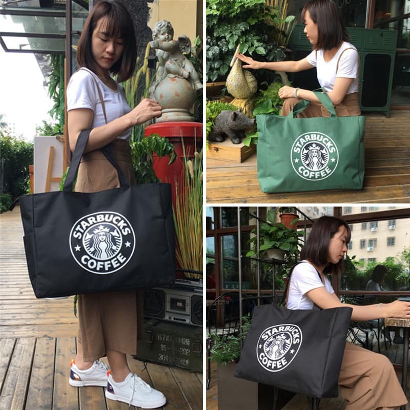 chatree กระเป๋าผ้า Starbucks กระเป๋าผ้า starbucks shopping bag ใบใหญ่  รับน้ำหนักได้เยอะ  ขนาด 38*50*14 cm.