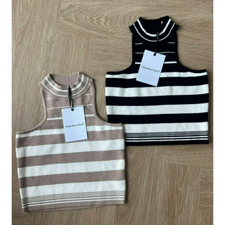 best2buy Stripe tank top เสื้อกล้ามไหมพรมทอลายทาง แขนกุดเว้า ลายเส้นสวย ดูแพง เนื้อผ้านิ่ม ไม่บางไม่หนาไป แมทช์ง่าย ปัง