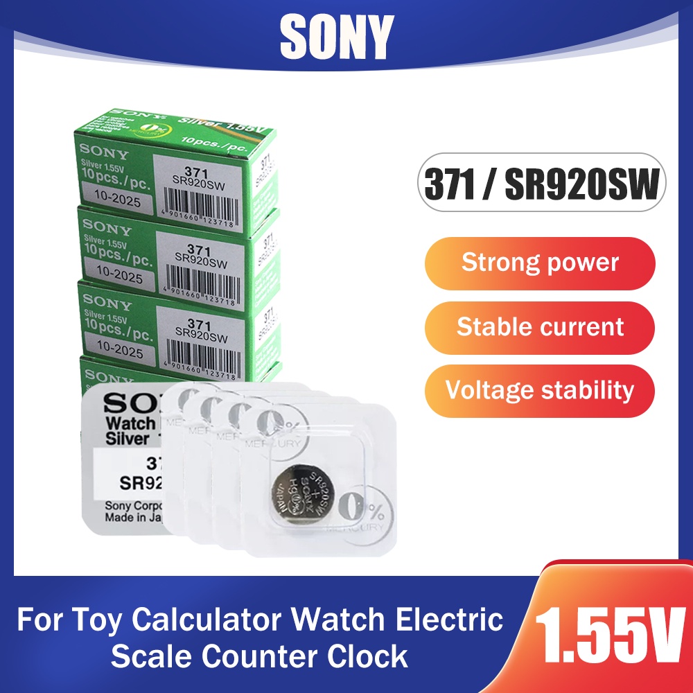 50PCS Sony 371 SR920SW 920 371A LR920 LR69 AG6 1.55V Silver Oxide Button Cell For Watch Clock Scale 