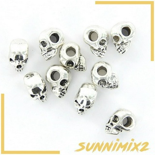 ( Sunnimix2 ) จี้ลูกปัดรูปหัวกะโหลกสีเงิน 10 ชิ้น