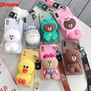 เคสโทรศัพท์มือถือ กันกระแทก กระเป๋าใส่เหรียญ ลายหมีน่ารัก พร้อมสายคล้องคอ สำหรับ OPPO A53 2020 A32 Realme C15 C12 A71 F1S A57 A59