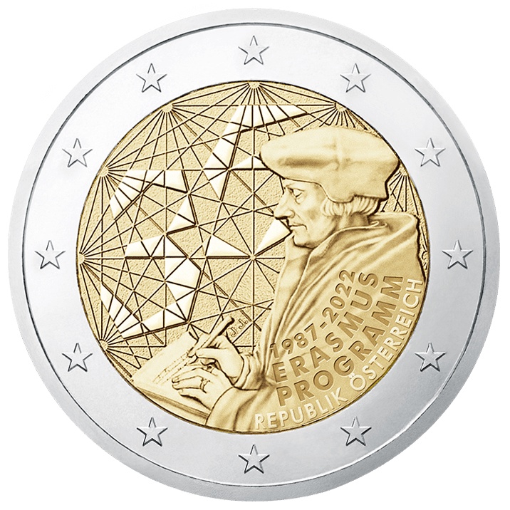เหรียญ 2 ยูโร สองสี ออสเตรีย ค.ศ. 2022 ที่ระลึก ครบรอบ 35 ปี โครงการ Erasmus