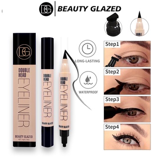 BEAUTY GLAZED 1pcs Double Head Waterproof Eyeliner Pen Cat Eye Winged Eye Eyeliner Cosmetic Seal Stamp Wings Eye Beauty Kit